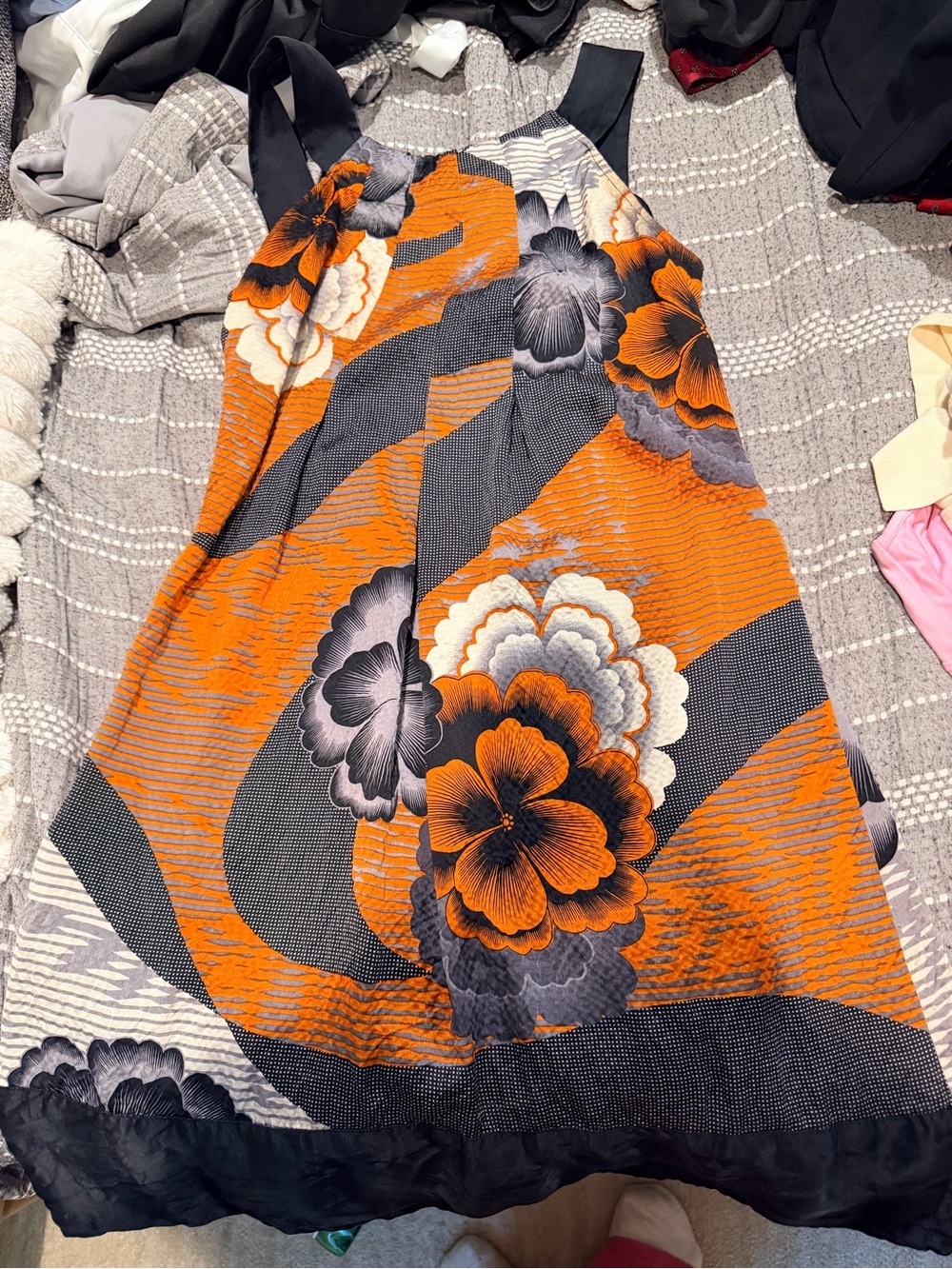 Ted Baker Orange and Black Floral A-Line Skirt